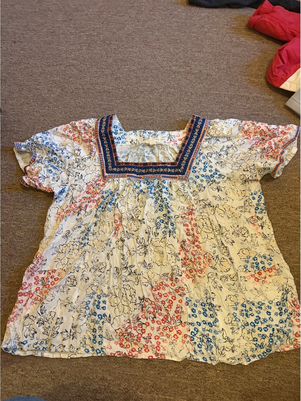 Farmers Market Women's Rayon Floral Blouse with Embroidered Square Neck